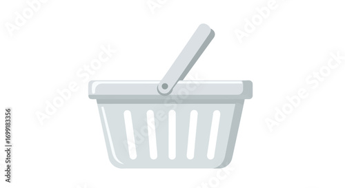 Isolated stylized empty shopping basket icon on white backdrop displaying minimalistic design, suitable for webshop illustration or retail concepts