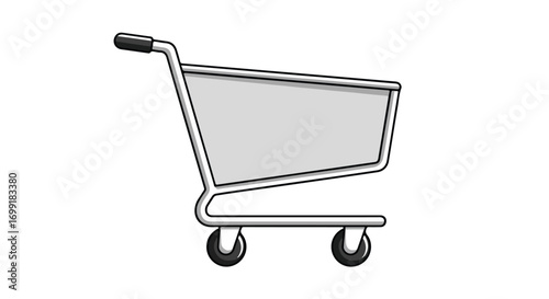 Stylized shopping cart illustration with clean lines representing consumerism, commerce, or online shopping platforms and retail services