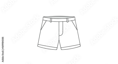 Linear artistic depiction of minimalist summer casual shorts illustration on a plain backdrop offering a clean and modern design element for apparel