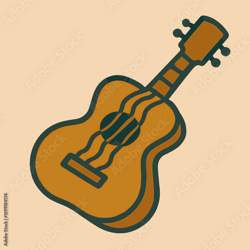 Flat vector illustration of a distorted musical instrument with bent strings