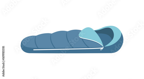 Comfortable adventures await: Illustration of a zipped up blue camping sleeping bag for outdoor exploration