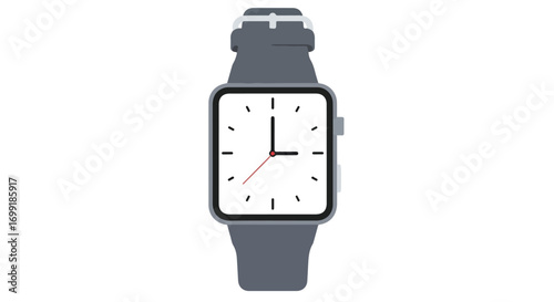 Minimalist watch illustration with a square face and gray strap showcasing a contemporary design and simplicity for various applications