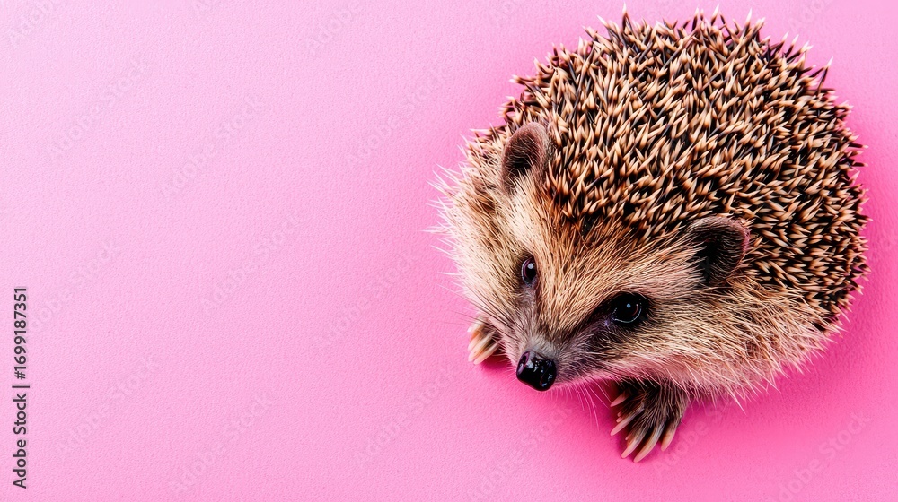 Obraz premium Cute Hedgehog on Pink Background Facing Forward and Looking Curious