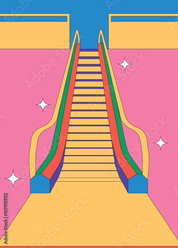 Illustration escalator retro bold colorful