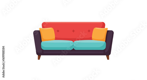 Vibrant cartoon couch illustration with retro design, a cheerful piece perfect for graphic design or decorating projects