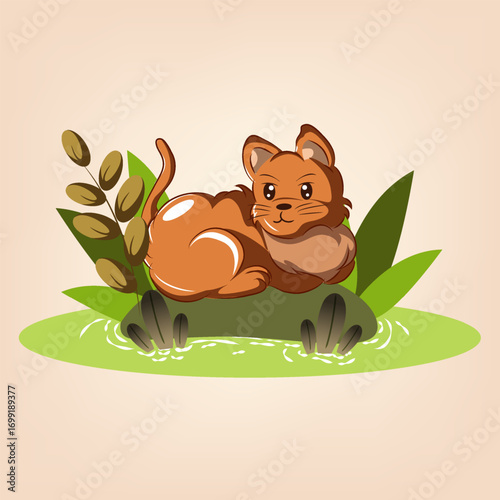 Cute Dog Taking Shelter From Water Flat Illustration
