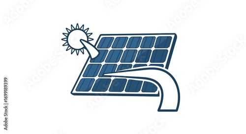 Illustration of a solar panel converting sunlight into energy for a sustainable future solution concept symbol