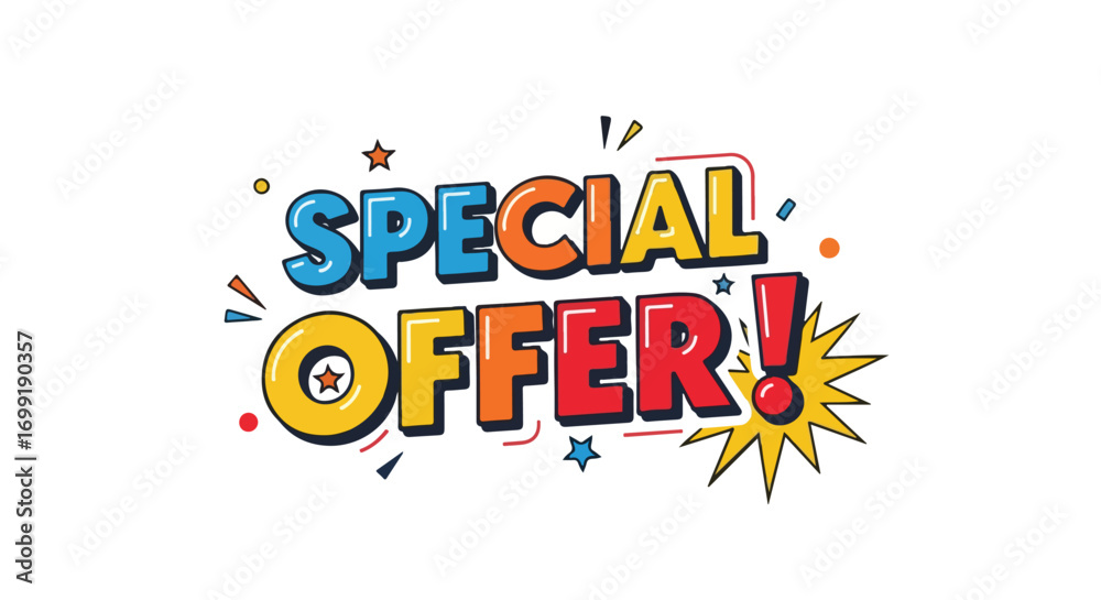 Fototapeta premium Vibrant Special Offer Announcement with Starburst Accents for Retail Promotion Illustration