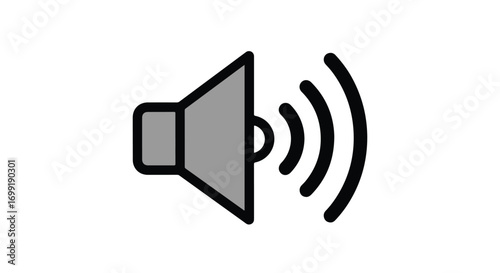 Speaker emitting sound waves, demonstrating sound technology, volume control representation, audio announcement, and communication