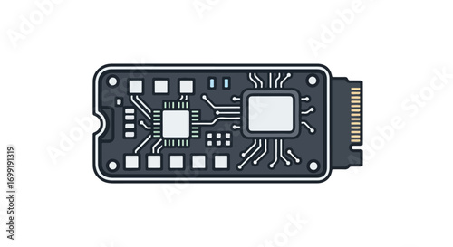Stylized M.2 Solid State Drive Representation for Data Storage and High Speed Computing Applications