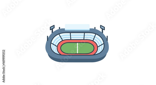 Stylized stadium illustration showcasing architectural design and sporting venue representation minimal details with a focus on the track and field