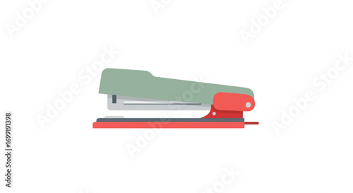 Flat illustration depicting a stapler, an essential stationery supply for document organization and office tasks showcasing simplicity in design and