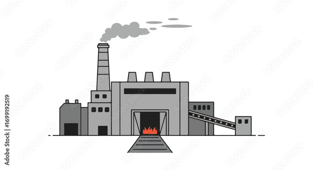 Obraz premium Stylized illustration of a factory emitting smoke into the air, conveying industrial activities and environmental impact awareness
