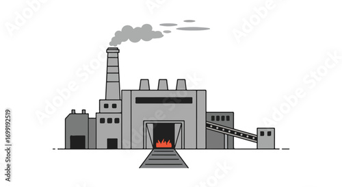Stylized illustration of a factory emitting smoke into the air, conveying industrial activities and environmental impact awareness