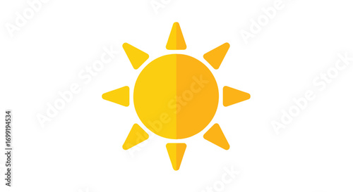 Brightly illustrated sun icon radiating warmth and energy in a flat vector design perfect for summery themes and projects