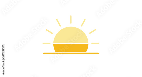 Golden horizon rising: A simplistic sunrise representation with radiating lines emanating from the warm toned semi-circular solar form