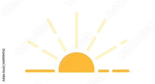 Simplified sun graphic shining over the horizon offering hope and optimistic, minimal, yet inspiring vision portraying warmth