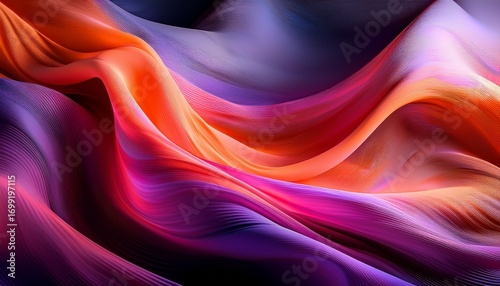 Wallpaper Mural Glowing Fabric Waves Abstract Digital Artwork Of Rippling Luminous Fabric In Vibrant Hues Of Purple Pink And Orange A Display Of Artistry With Graceful Curves And An Ethereal Atmosphere Torontodigital.ca