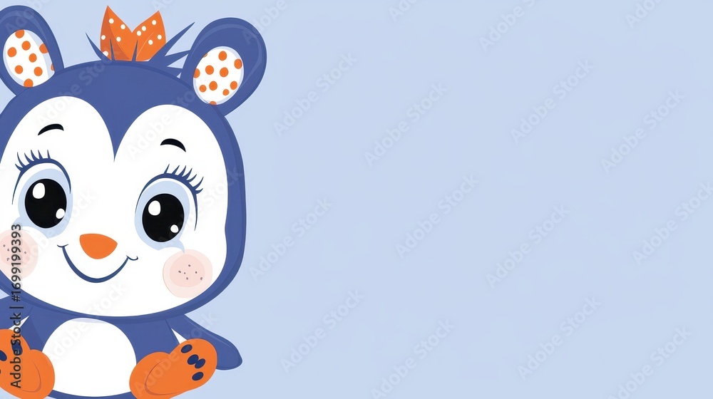 Fototapeta premium Cute Cartoon Bear Character with Bow and Cheerful Expression