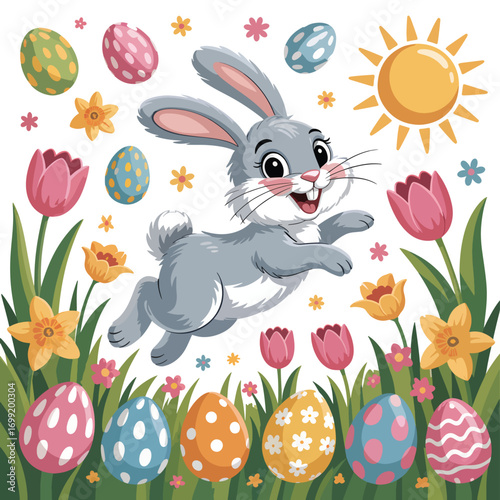 Happy Easter Sunday background flat vector illustration