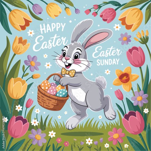 Happy Easter Sunday background flat vector illustration