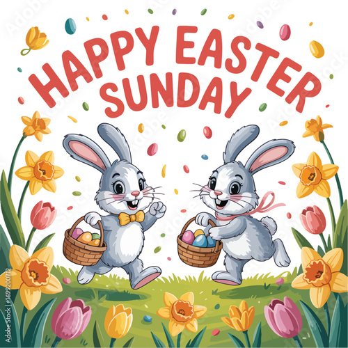 Happy Easter Sunday background flat vector illustration