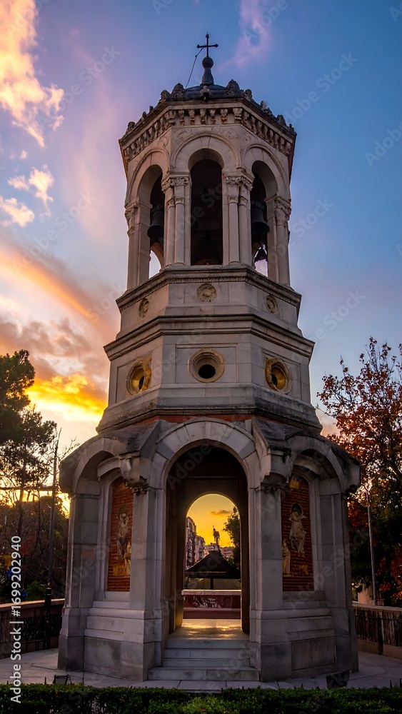 Obraz premium Ornate bell tower at sunset