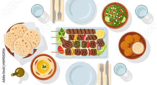 A Delicious Middle Eastern Feast Flat Lay Illustration Composition