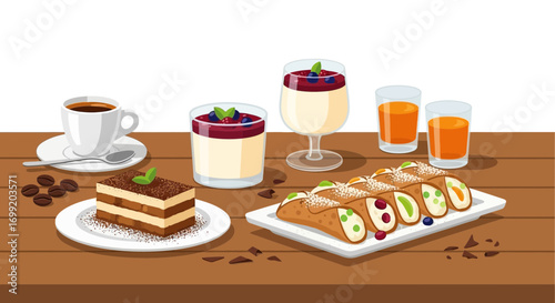 Aromatic coffee and sweet desserts create an inviting Italian culinary scene