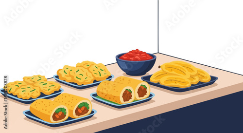 Assorted culinary delights featuring spring rolls and delicious appetizers