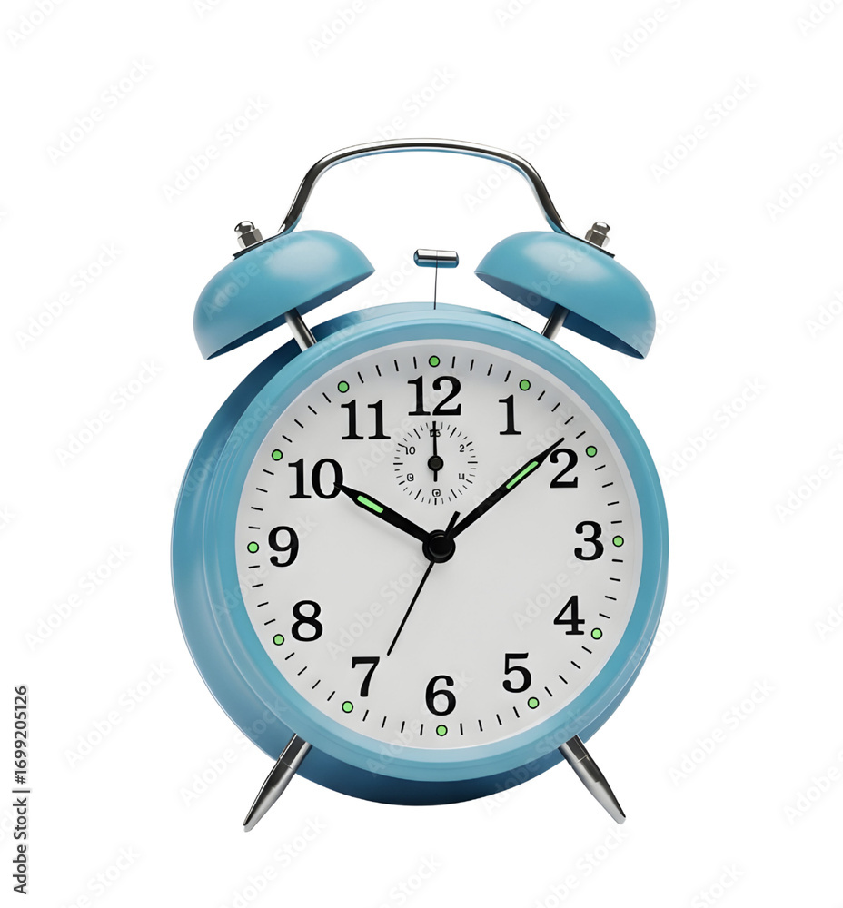 Stylish Blue Alarm Clock Showing Ten Past Two Oclock