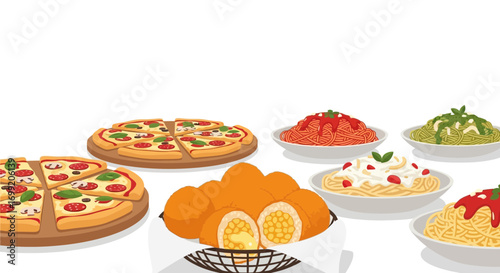 Delicious italian food arrangement on white background perfect for menu design