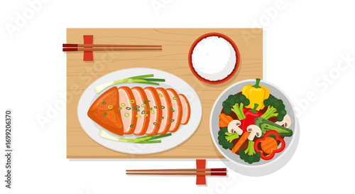 Deliciously illustrated chinese food arrangement with appetizing presentation