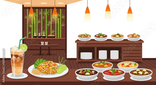 Delightful assortment of thai cuisine in a warm inviting restaurant setting