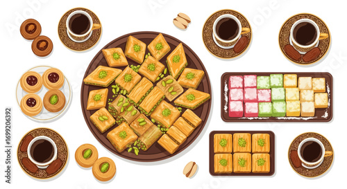 Delightful assortment of oriental sweets with coffee for a cultural experience