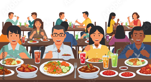 Diverse group of people enjoying a meal at a restaurant together