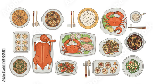 Exquisite diverse culinary feast portraying a variety of delicious asian dishes