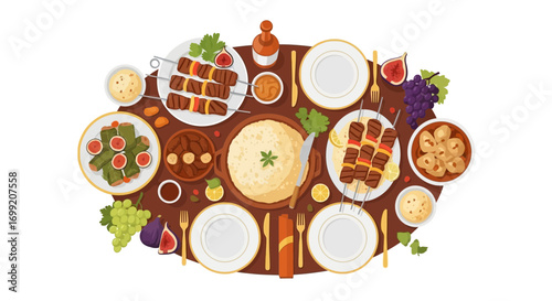 Exquisite Overhead Flat Lay Arrangement of Middle Eastern Cuisine Feast