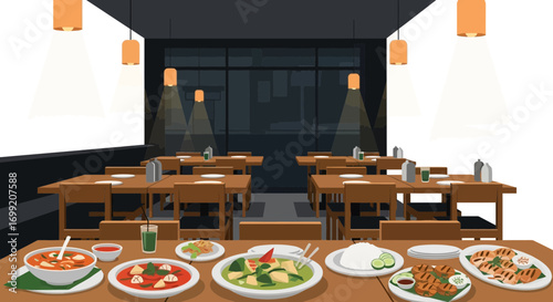 Exquisite Thai cuisine presentation in a stylish restaurant setting