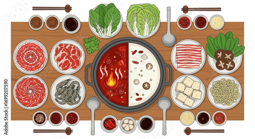 Exquisite spread of Asian hot pot ingredients, ready for convivial dining
