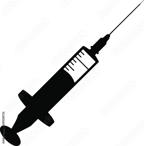 Black medical syringe with needle healthcare injection