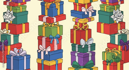 Colorful gift boxes stacked high for christmas birthday celebration presents giving holidays and special occasions vector