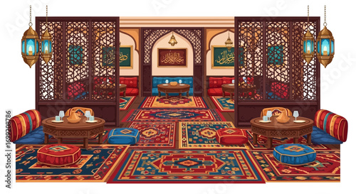 Interior showcasing an enchanting arabian style lounge with ornate décor