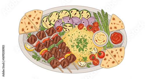 Mediterranean Skewers Delightful Mix with Fresh Ingredients and Vibrant Presentation