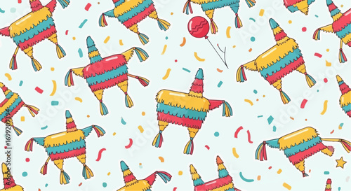 Celebrate fiesta with colorful pinatas and confetti a fun seamless party pattern background for cinco de mayo vector