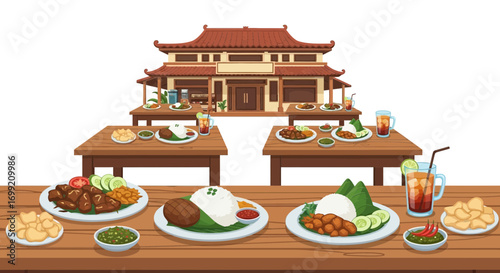 Traditional javanese restaurant with delicious meals and refreshing drinks