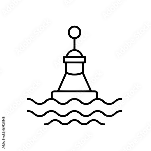 Simple line drawing icon of a buoy on choppy water, symbolizing navigation and maritime safety