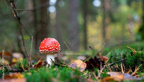 Poisonous mushroom in a forest