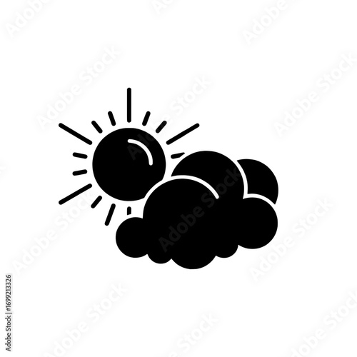 Cloudy Day Sun Icon Weather Forecast Graphic Symbol for Web Design and Mobile Apps