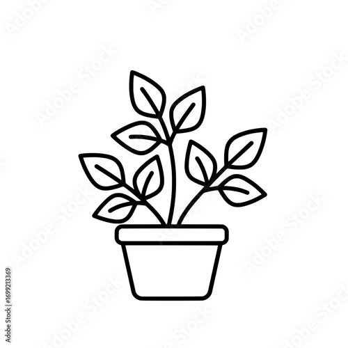 Minimalist houseplant icon in a pot, perfect for nature and gardening themes. Simple vector graphic illustration for web and print designs